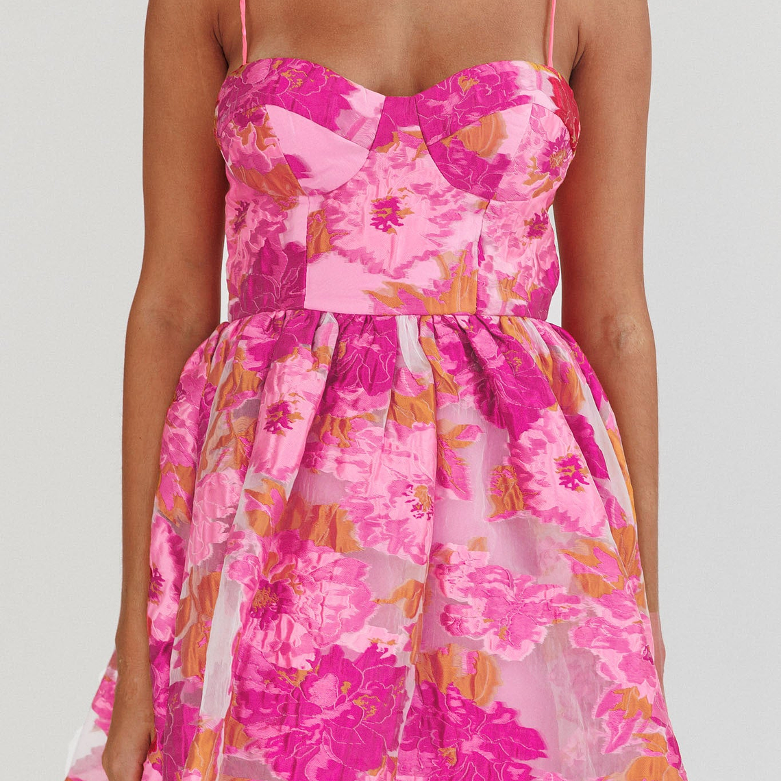 Belle Enchante Cami Strap Jacquard Mini Dress Pink 5