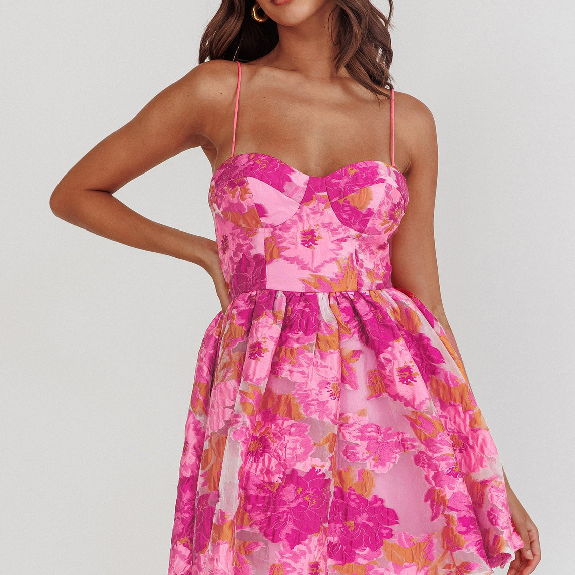 Belle Enchante Cami Strap Jacquard Mini Dress Pink 6