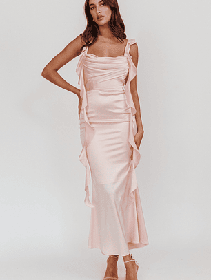 Blushing Ruffle Trim Midi Dress Baby Pink