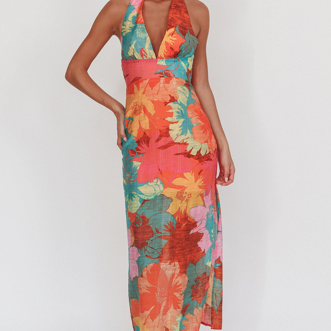 Cipriana Backless Halter Maxi Dress Floral Pink 4