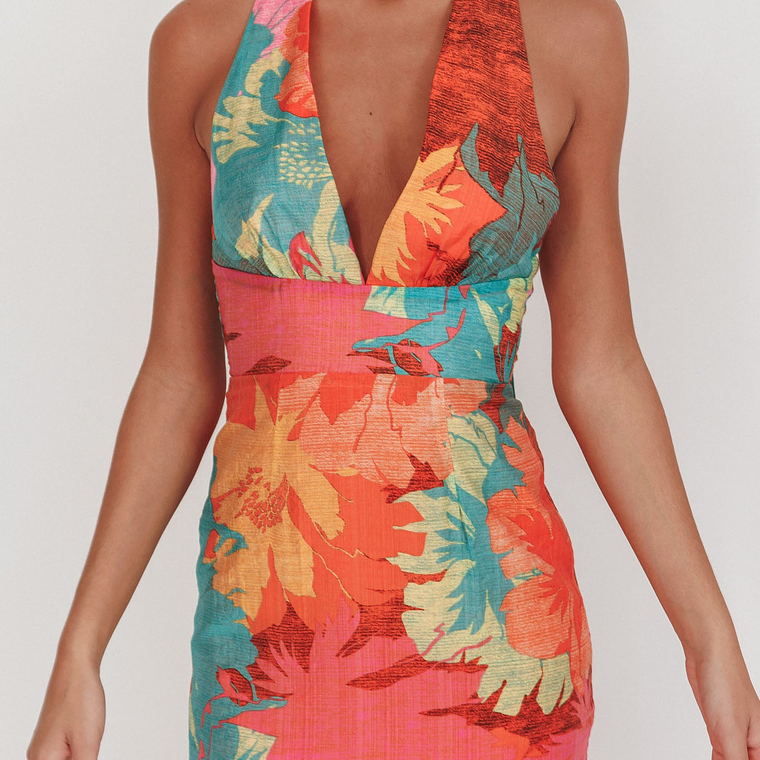 Cipriana Backless Halter Maxi Dress Floral Pink 5