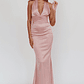 Italia Azure Pleat Bodice Halterneck Maxi Dress Blush - thumbnail 1