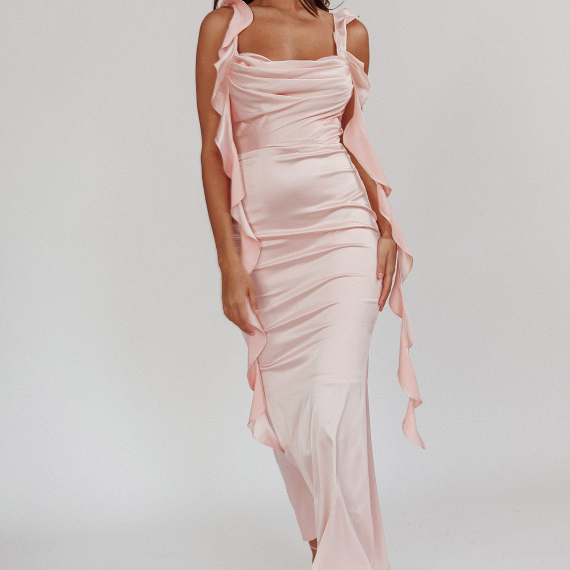 Blushing Ruffle Trim Midi Dress Baby Pink 4