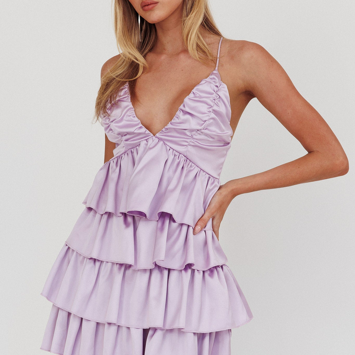 Heavenly Bliss Ruffle Mini Dress Lilac 1