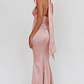 Italia Azure Pleat Bodice Halterneck Maxi Dress Blush - thumbnail 3