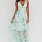 Veda Strappy Back Ruffle Maxi Dress Floral Green - thumbnail 1