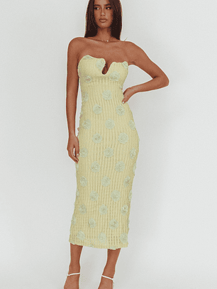 Horizon Strapless Textured Floral Midi Dress Green