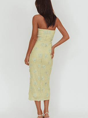 Horizon Strapless Textured Floral Midi Dress Green