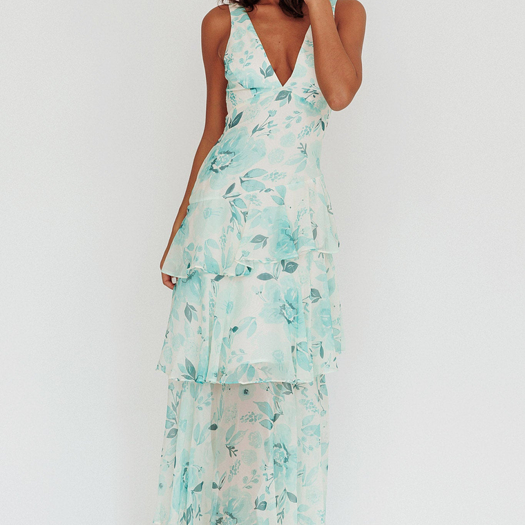 Veda Strappy Back Ruffle Maxi Dress Floral Green 5