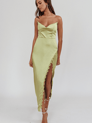 Winter Moon Strapless Lace Trim Midi Dress Sage