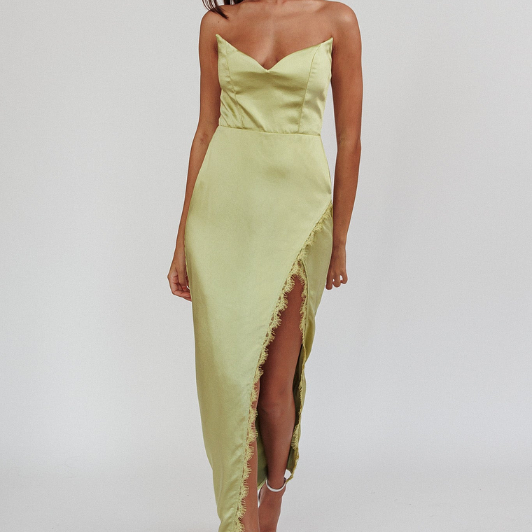 Winter Moon Strapless Lace Trim Midi Dress Sage 1