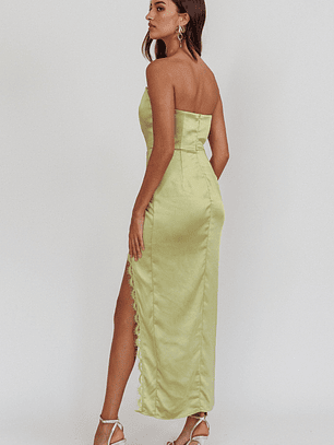 Winter Moon Strapless Lace Trim Midi Dress Sage