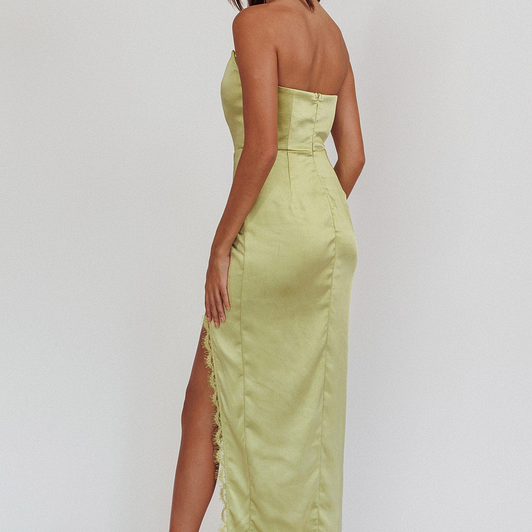 Winter Moon Strapless Lace Trim Midi Dress Sage 2