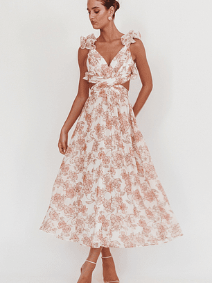 Madara Lace-Up Back Maxi Dress Floral Peach