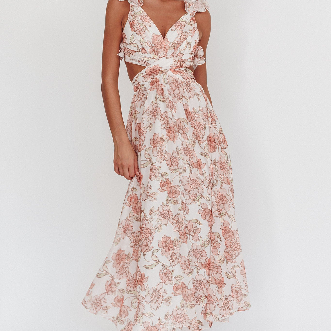 Madara Lace-Up Back Maxi Dress Floral Peach 4