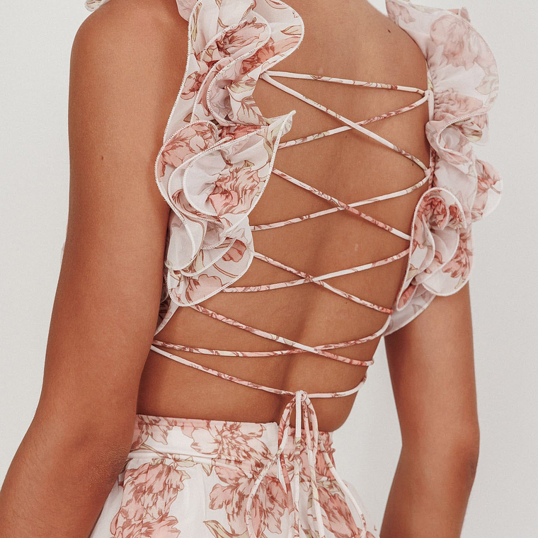 Madara Lace-Up Back Maxi Dress Floral Peach 5