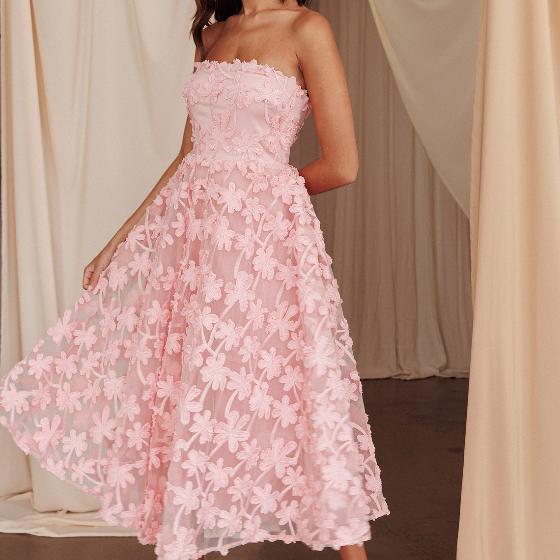 Dori Floral Embellished Midi Dress Blush 1