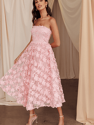 Dori Floral Embellished Midi Dress Blush