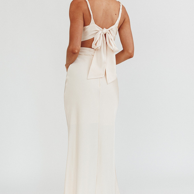 Harper Cut-Out Bow Back Maxi Dress Oyster 2