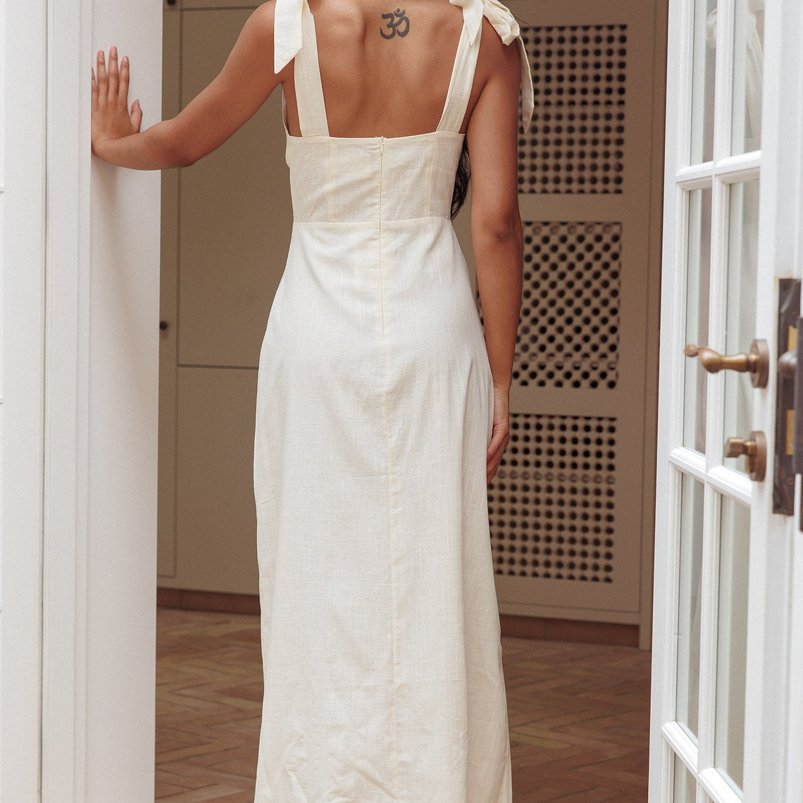Mykonos Morning Tied Shoulder Maxi Dress Embroidered Beige 3