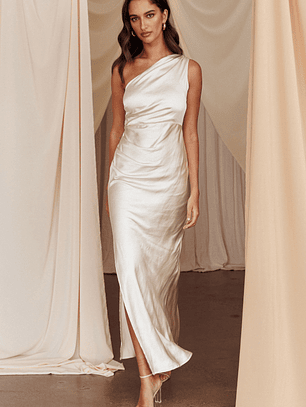 Kamillia One-Shoulder Split Maxi Dress Champagne