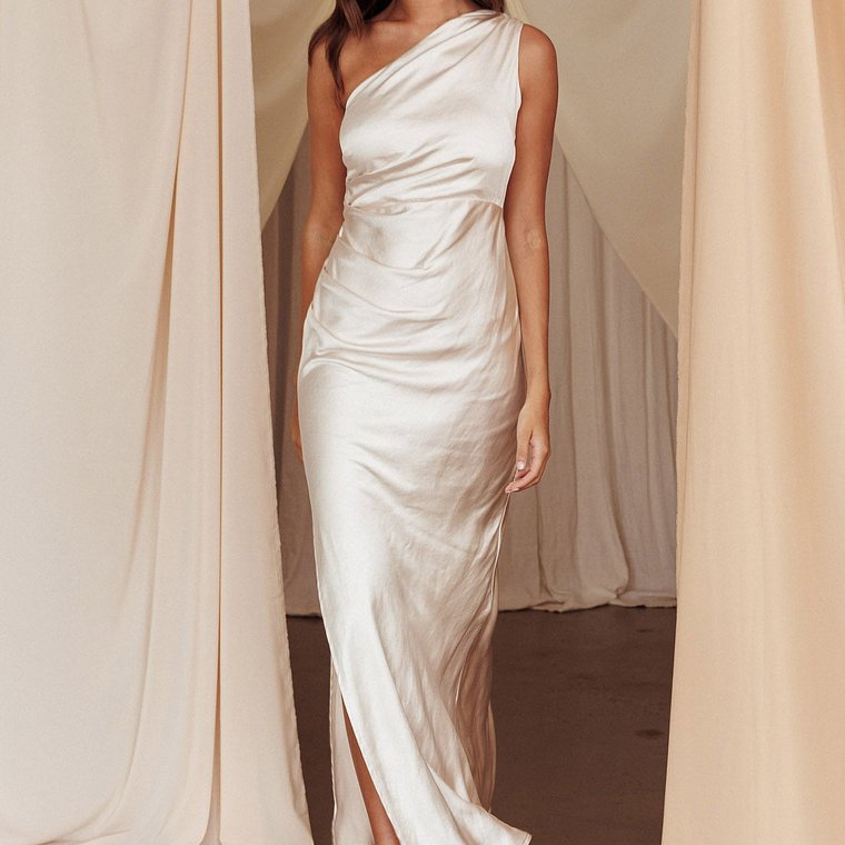 Kamillia One-Shoulder Split Maxi Dress Champagne 1