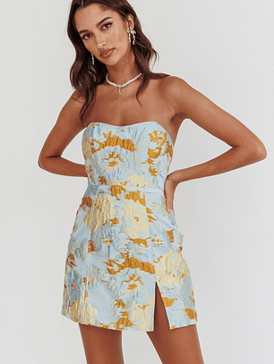 Marlina Strapless Jacquard Mini Dress Blue