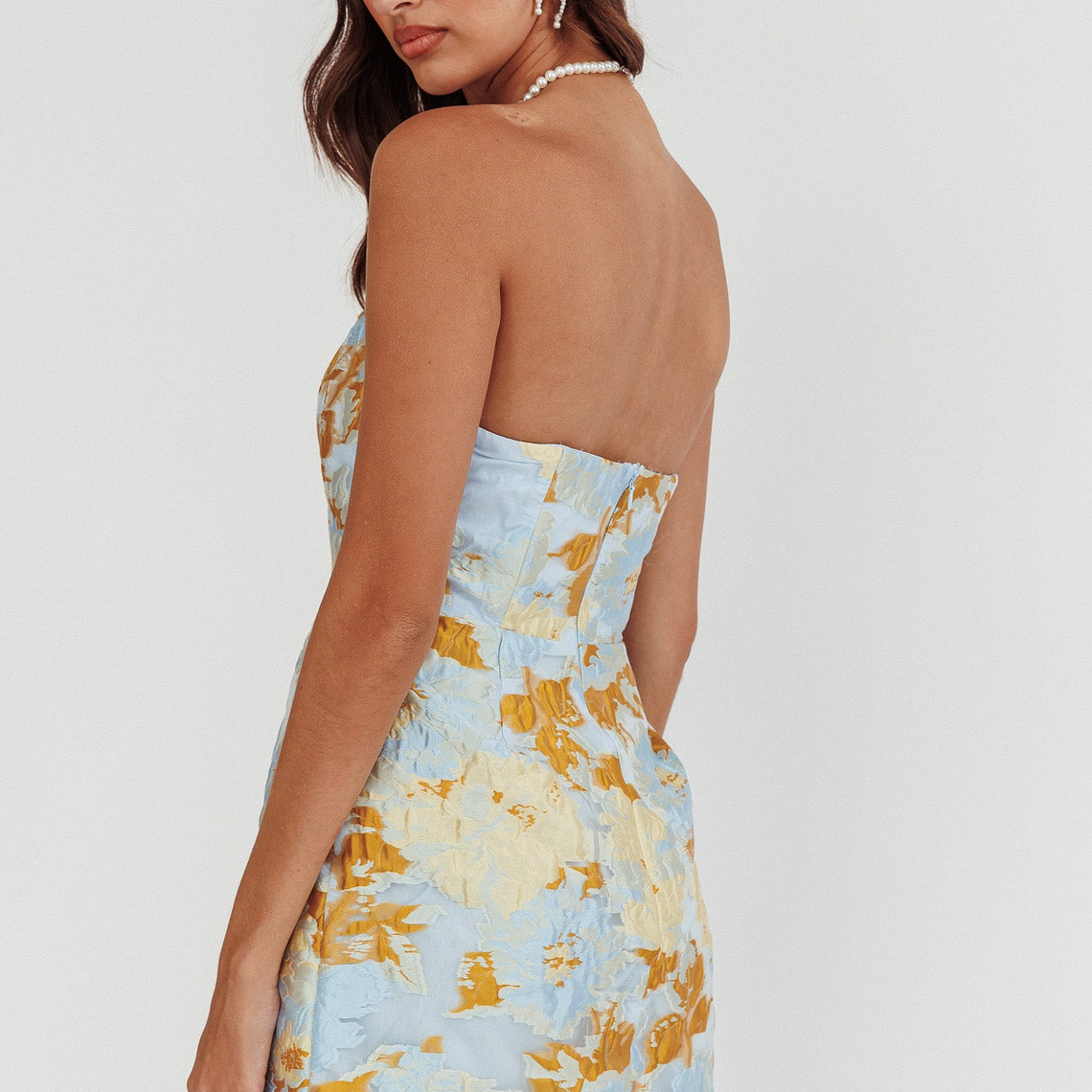 Marlina Strapless Jacquard Mini Dress Blue 3