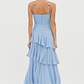 Rose Garden Tiered Ruffle Floral Trim Dress Blue - thumbnail 2
