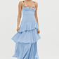 Rose Garden Tiered Ruffle Floral Trim Dress Blue - thumbnail 3