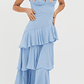 Rose Garden Tiered Ruffle Floral Trim Dress Blue - thumbnail 4