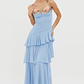 Rose Garden Tiered Ruffle Floral Trim Dress Blue - thumbnail 5