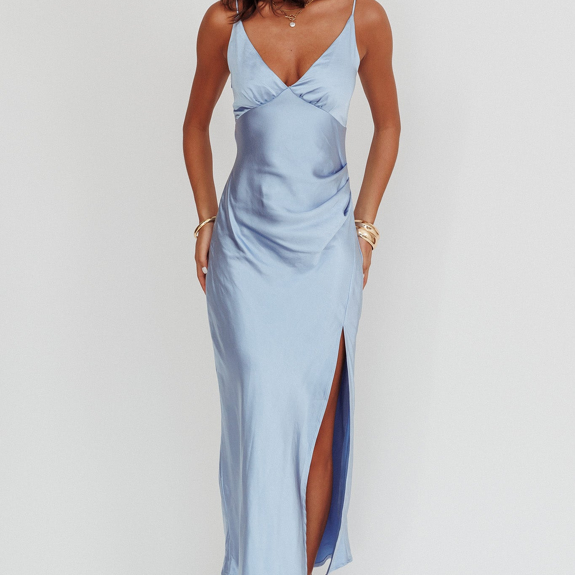 Marlie Side Pleat Maxi Dress Blue 1