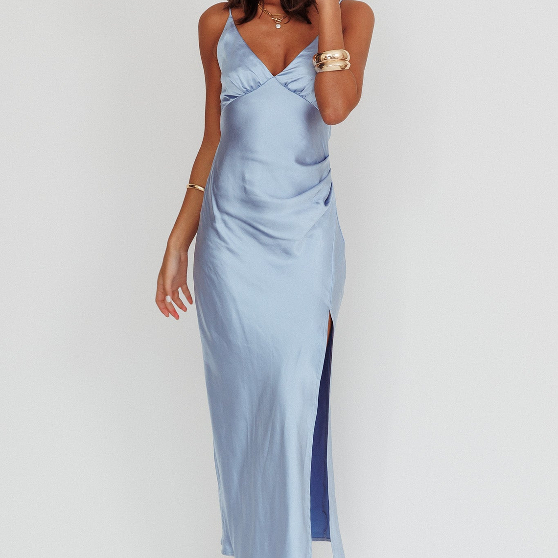 Marlie Side Pleat Maxi Dress Blue 3