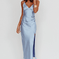 Marlie Side Pleat Maxi Dress Blue - thumbnail 3