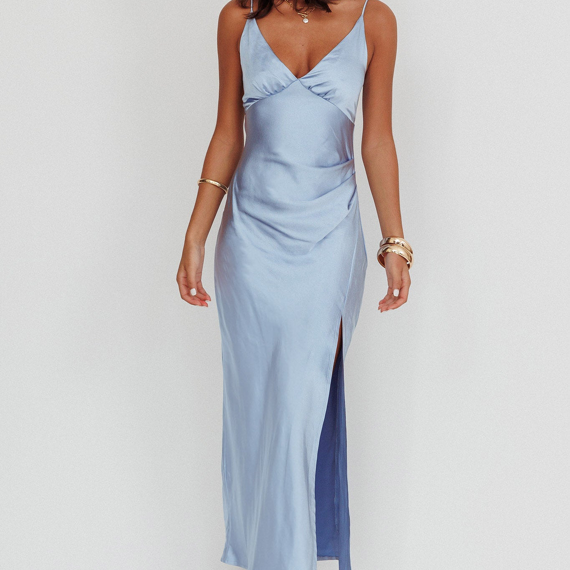Marlie Side Pleat Maxi Dress Blue 5