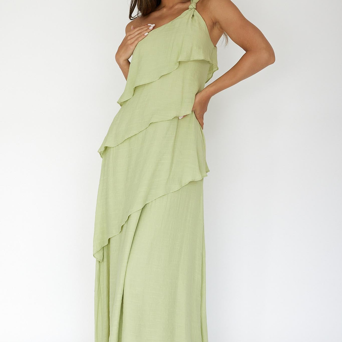 Delwyn One-Shoulder Maxi Dress Sage 3