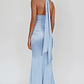 Italia Azure Pleat Bodice Halterneck Maxi Dress Light Blue - thumbnail 3