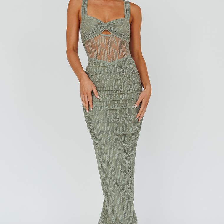 Oliana Embroidered Mesh Midi Dress Fern 1