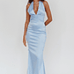 Italia Azure Pleat Bodice Halterneck Maxi Dress Light Blue - thumbnail 4