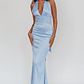 Italia Azure Pleat Bodice Halterneck Maxi Dress Light Blue - thumbnail 6