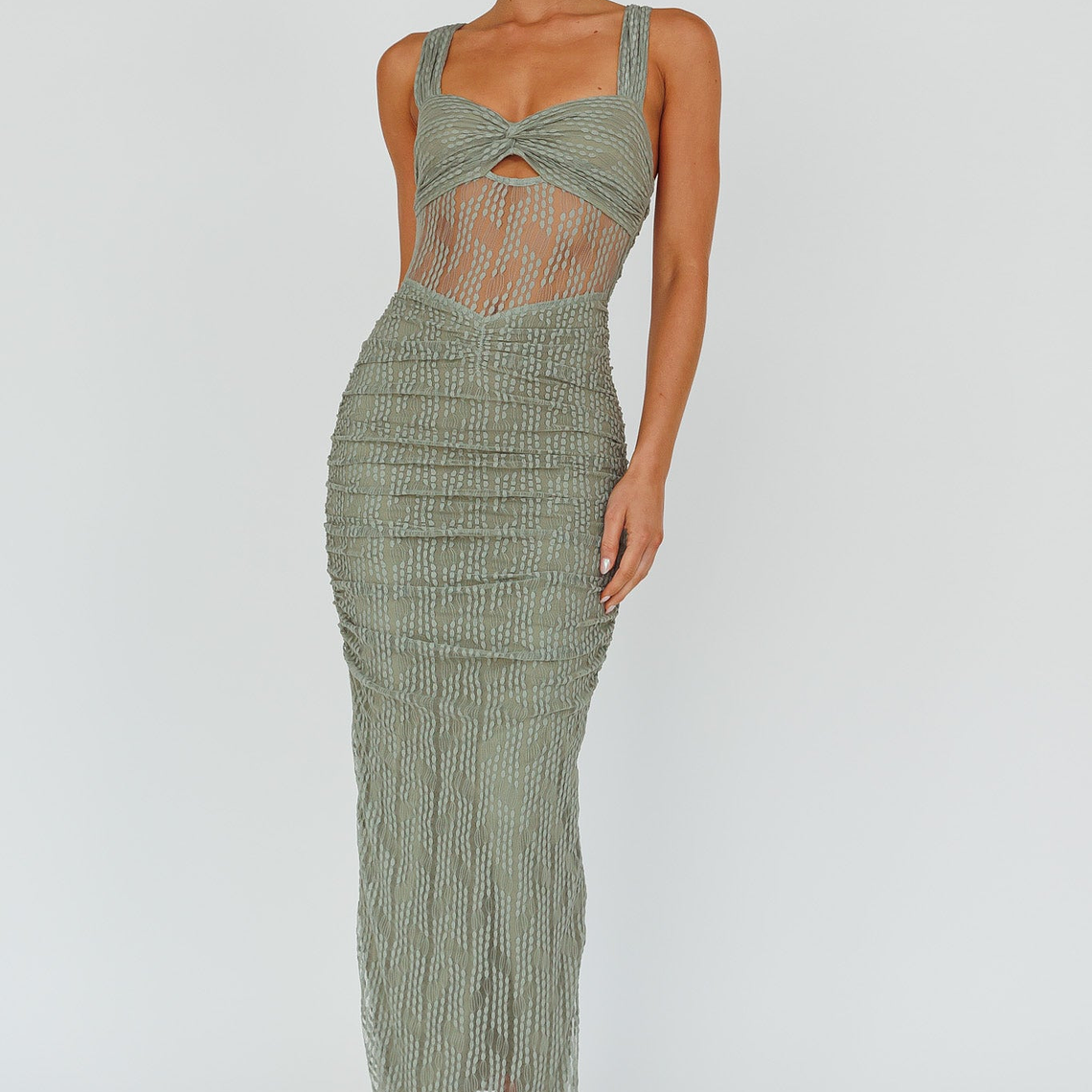 Oliana Embroidered Mesh Midi Dress Fern 5