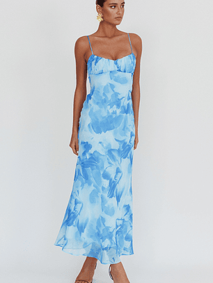 Nerida Low Back Twist Maxi Dress Blue
