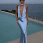 Italia Azure Halterneck Maxi Dress Blue - thumbnail 2
