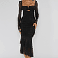 Nadia Long Sleeve Fishtail Midi Dress Black - thumbnail 1