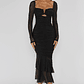 Nadia Long Sleeve Fishtail Midi Dress Black - thumbnail 5