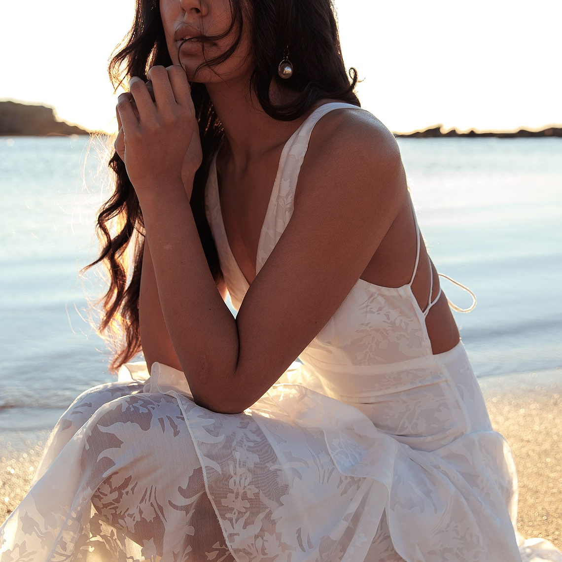 Veda Strappy Back Ruffle Chiffon Maxi Dress White 1