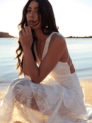 Veda Strappy Back Ruffle Chiffon Maxi Dress White