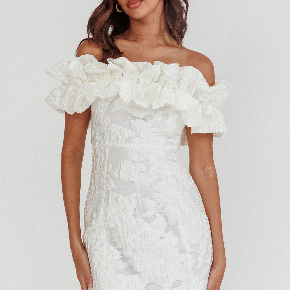 Memoire Off-Shoulder Textured Mini Dress White 1