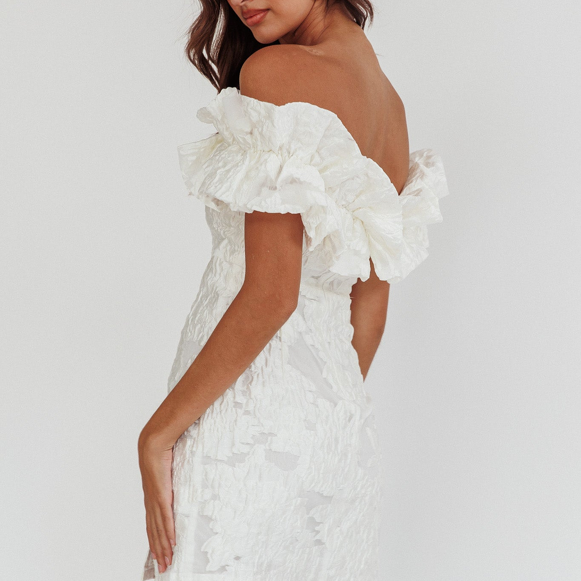 Memoire Off-Shoulder Textured Mini Dress White 2